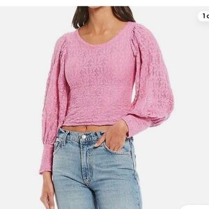 FREE PEOPLE TEA TIME BLOUSE OB1251902 FLORAL LACE PLUMERIA LAVENDER-PINK SIZE XS